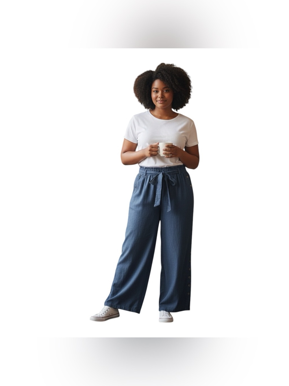 Marisima Chambray Pull On Pants Made in Italy Womens One Size Wide Leg